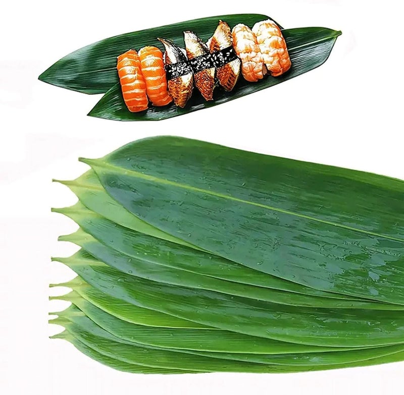 WINIAER 12 inch Bamboo Leaves for Sushi, 100 pcs Sushi Decoration Bamboo Leaf for Cooking, Sushi Banana Leaf for Sashimi Serving Plate Decorations - Image 1